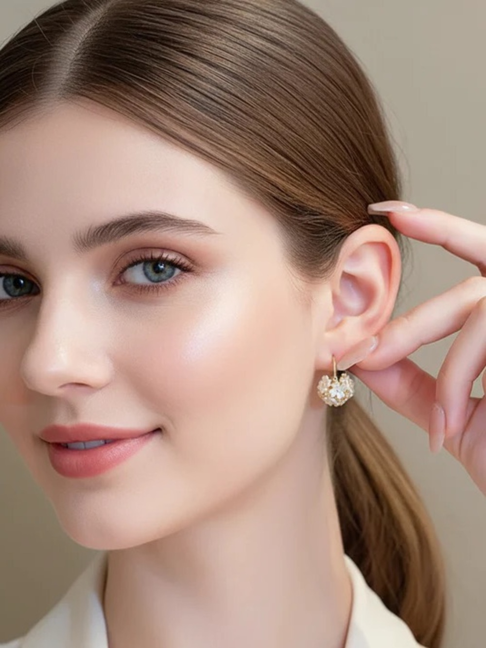 Gold Floral Pearl Drop Earrings - Picture 4 of 5
